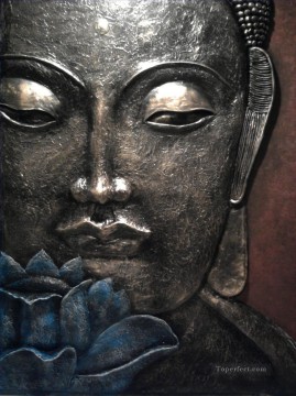  Buddhism Oil Painting - Buddha head in silver Buddhism